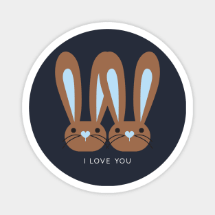 I Love You Brown Blue Heart Bunnies Magnet